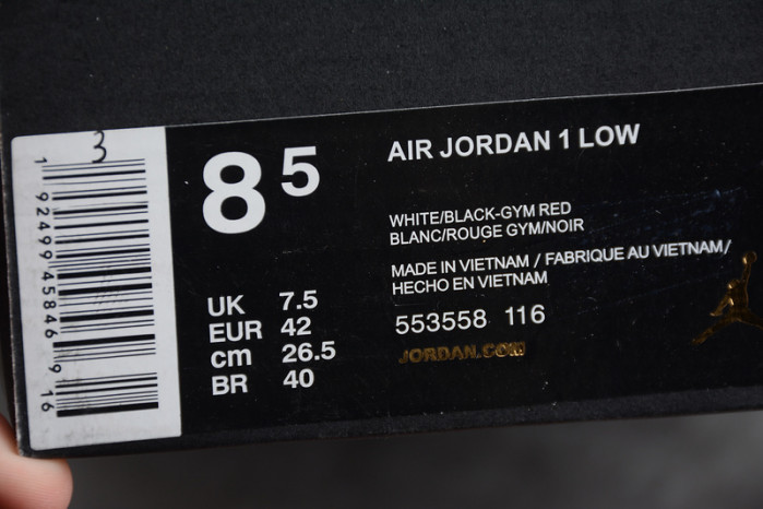 jordan 1 low black toe 553558-116