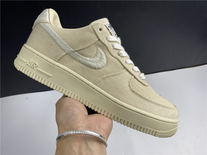 stussy x nike air force 1 low “fossil stone” cz9084-200